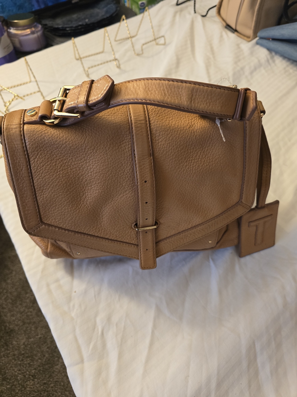 Tory Burch Tan Pebbled Leather Satchel